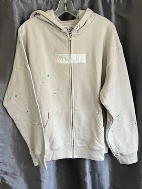 Supreme x MM6 White Embroidered Box Logo Zip Hoodie